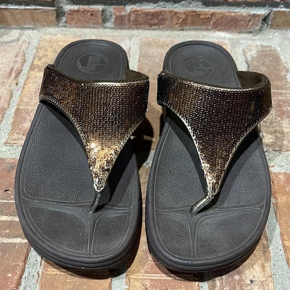 Fitflop Electra Classic Bronze Sequin Flip Flop Sandals - Picture 5 of 7